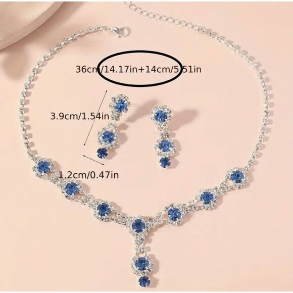 Elegant Blue Crystal Necklace & Earrings Set - Picture 3 of 3